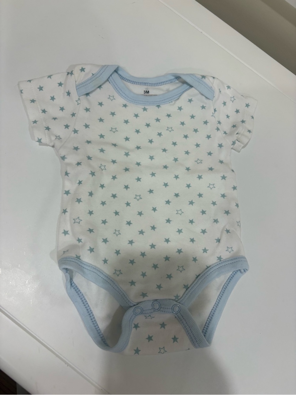 White & Light Blue Star Print Baby One-Piece